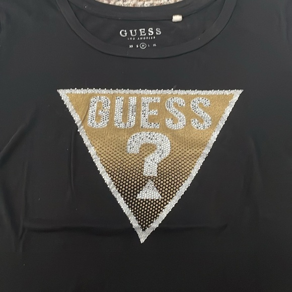 Guess Black Embellished Tee with GUESS? Medium - Picture 3 of 5